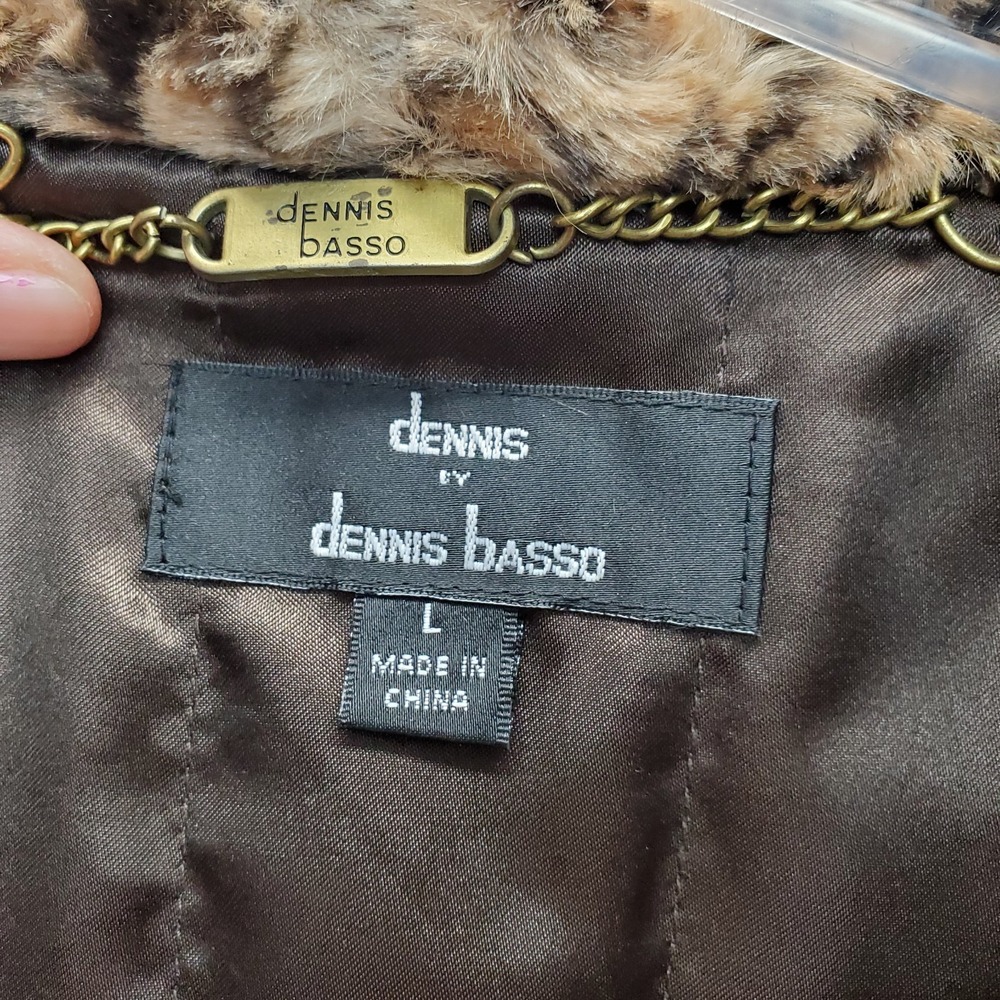 Dennis by Dennis Basso Faux Fur Jacket Womens L Multi Leopard Print Shawl Collar - Picture 5 of 12